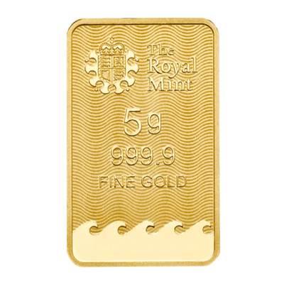 A picture of a 5 gram Britannia Gold Bar